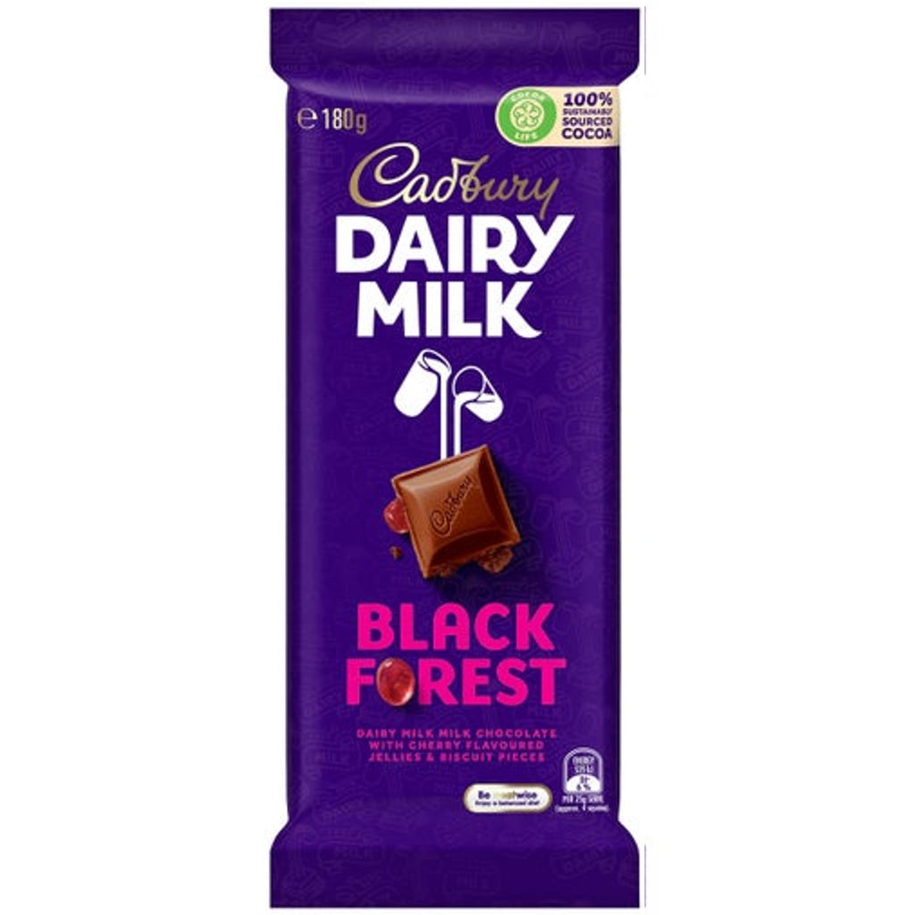 Cadbury Dairy Black Forest Tablet bar 180g Box of 15 AUSTRALIA