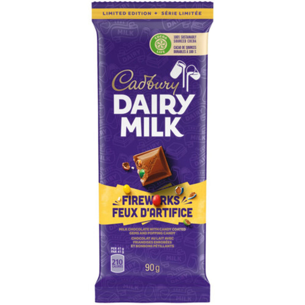 Cadbury Dairy Milk Fireworks with popping candy Tablet bar 90g Box of 21 CANADA