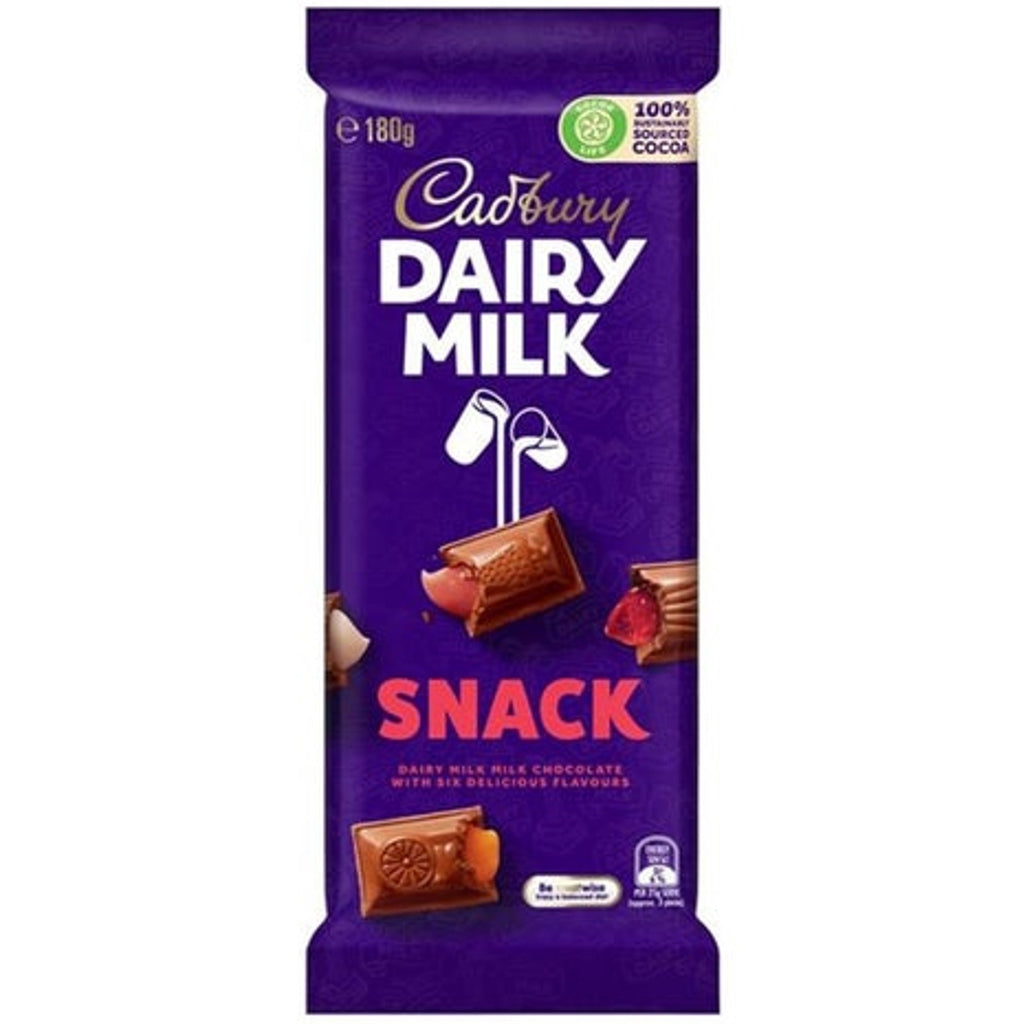Cadbury Dairy Milk Snack Tablet bar 180g Box of 15 AUSTRALIA
