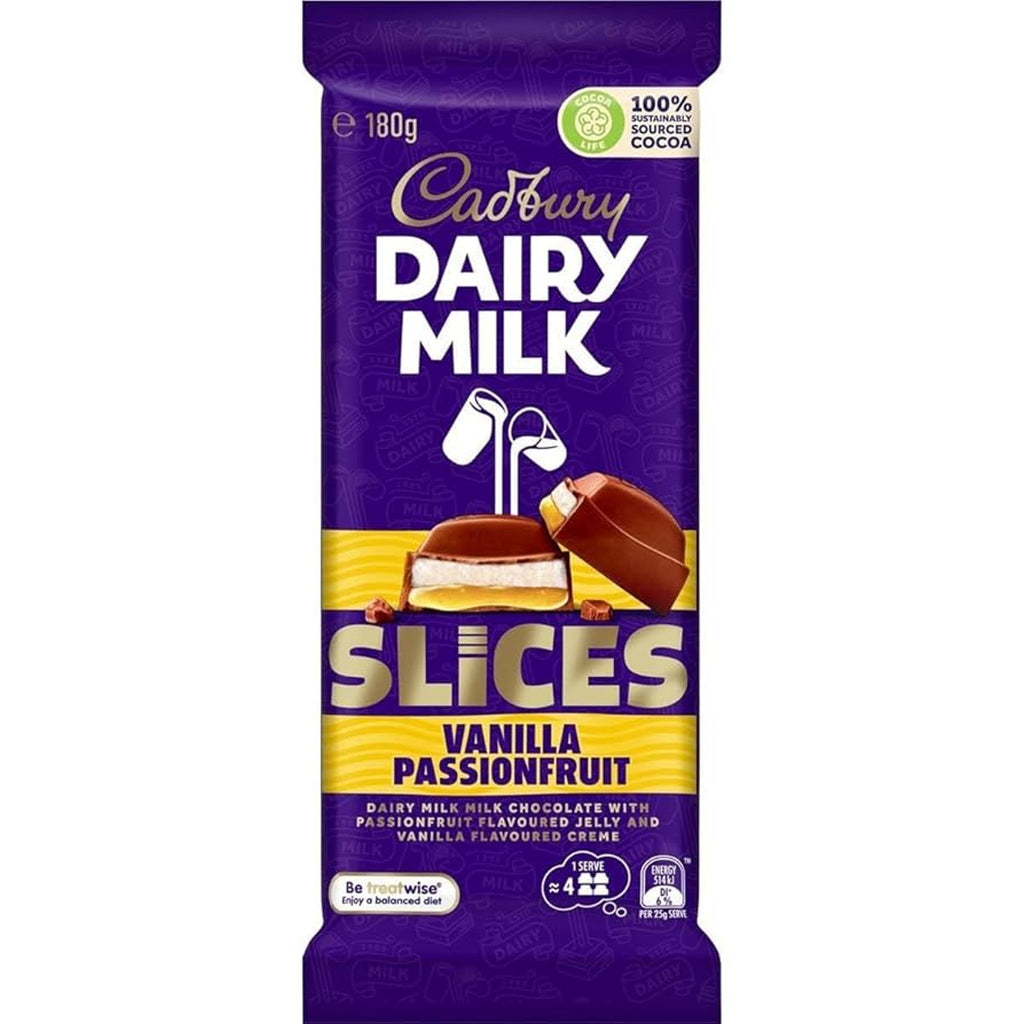 Cadbury Dairy Milk Vanilla Passionfruit Tablet bar 180g Box of 15 AUSTRALIA