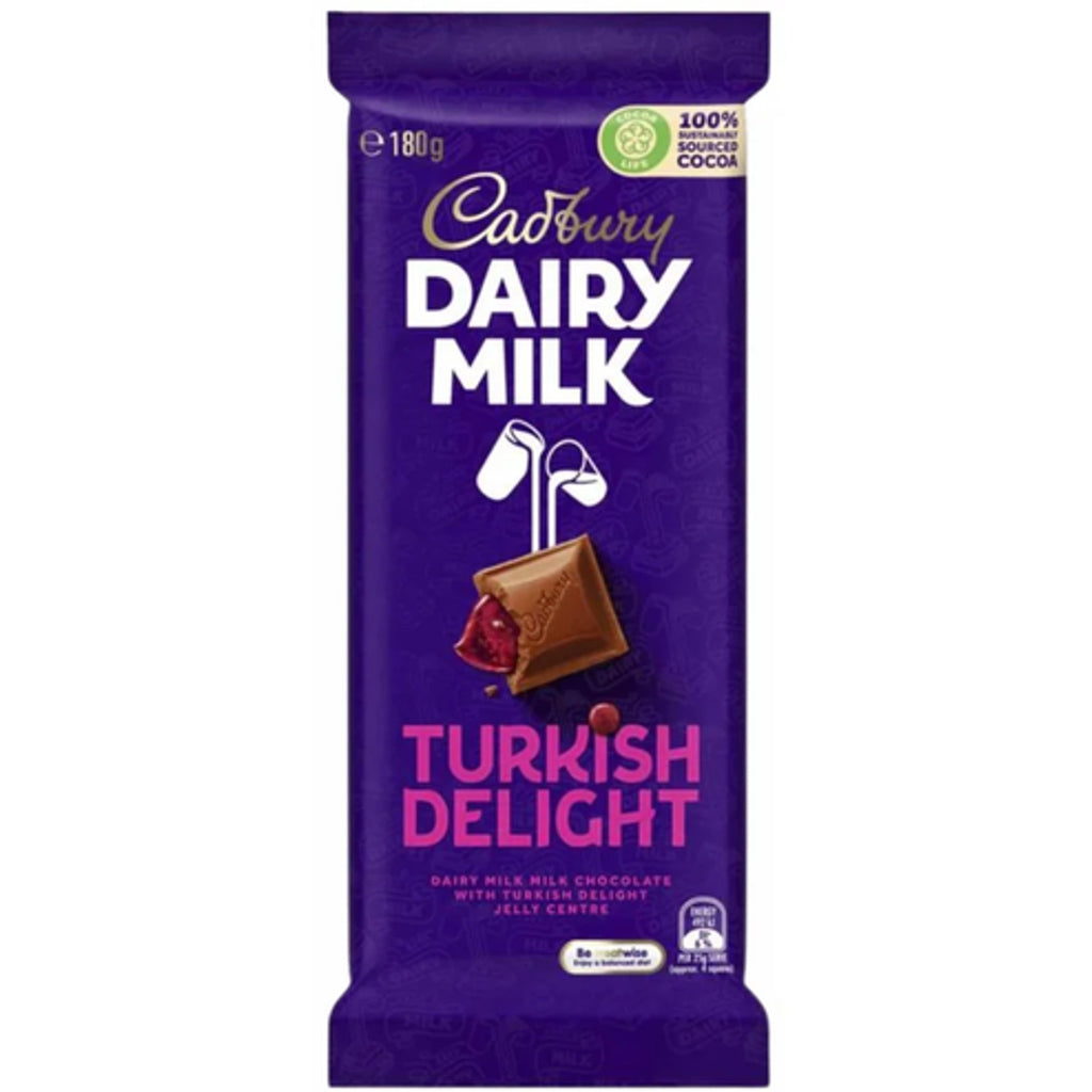 Cadbury Dairy Turkish Delight Tablet bar 180g Box of 15 AUSTRALIA