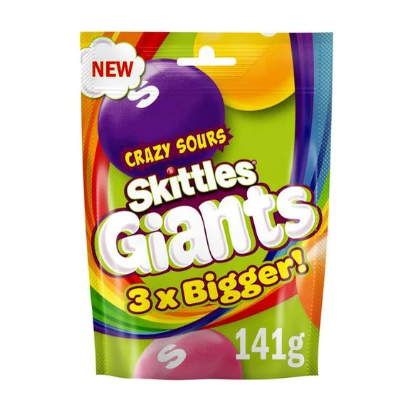 Skittles Giants Crazy Sours	141g - UK (Case of 12)