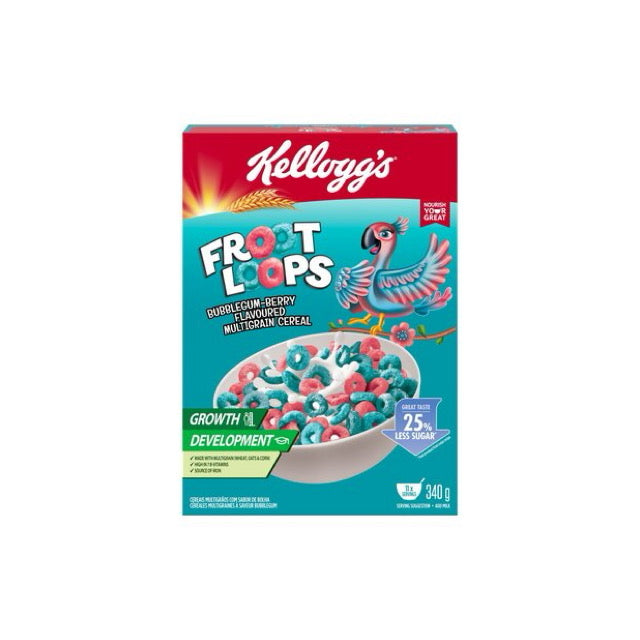 Kellogs Froot Loops Bubblegum & Berry Flavored Multrigrain Cereal - 340g
