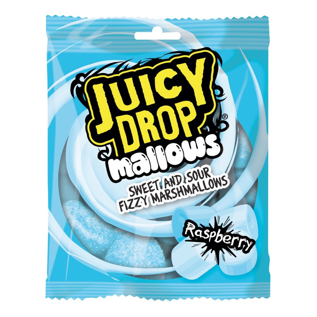 Juicy Drop mallows sweet and sour fizzy marshmallows Raspberry 100g UNITED KINGDOM (Case of 12)