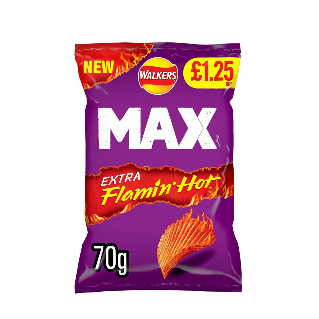 Lays-Walkers MAX Extra Flamin Hot Potato chips 70g UNITED KINGDOM (Case of 12)