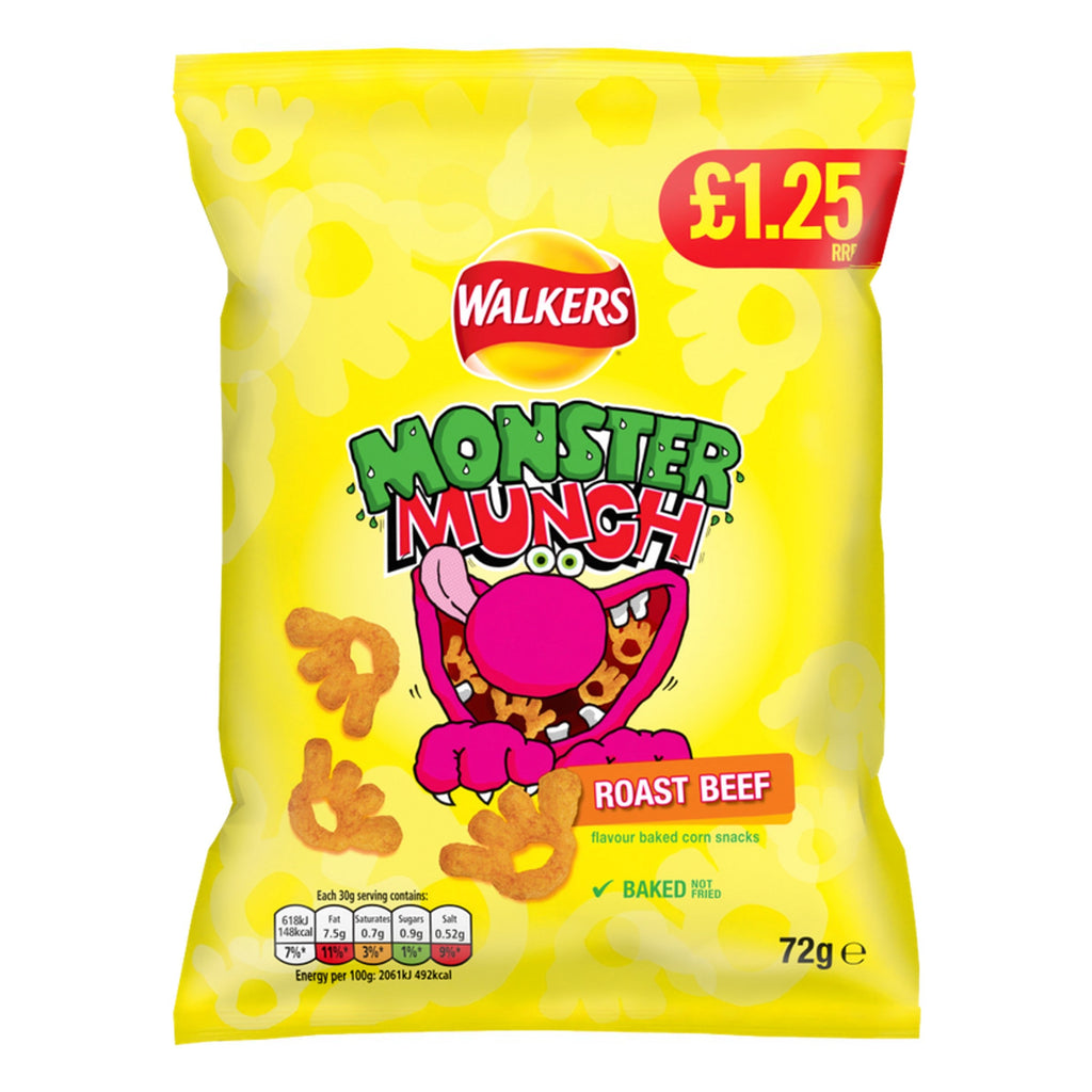 Lays-Walkers Monster Munch roast beef 72g potato chips UNITED KINGDOM (Case of 12)