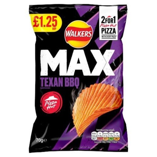 Lays-Walkers Texan BBQ Pizza Hut 70g potato chips UNITED KINGDOM (Case of 12)