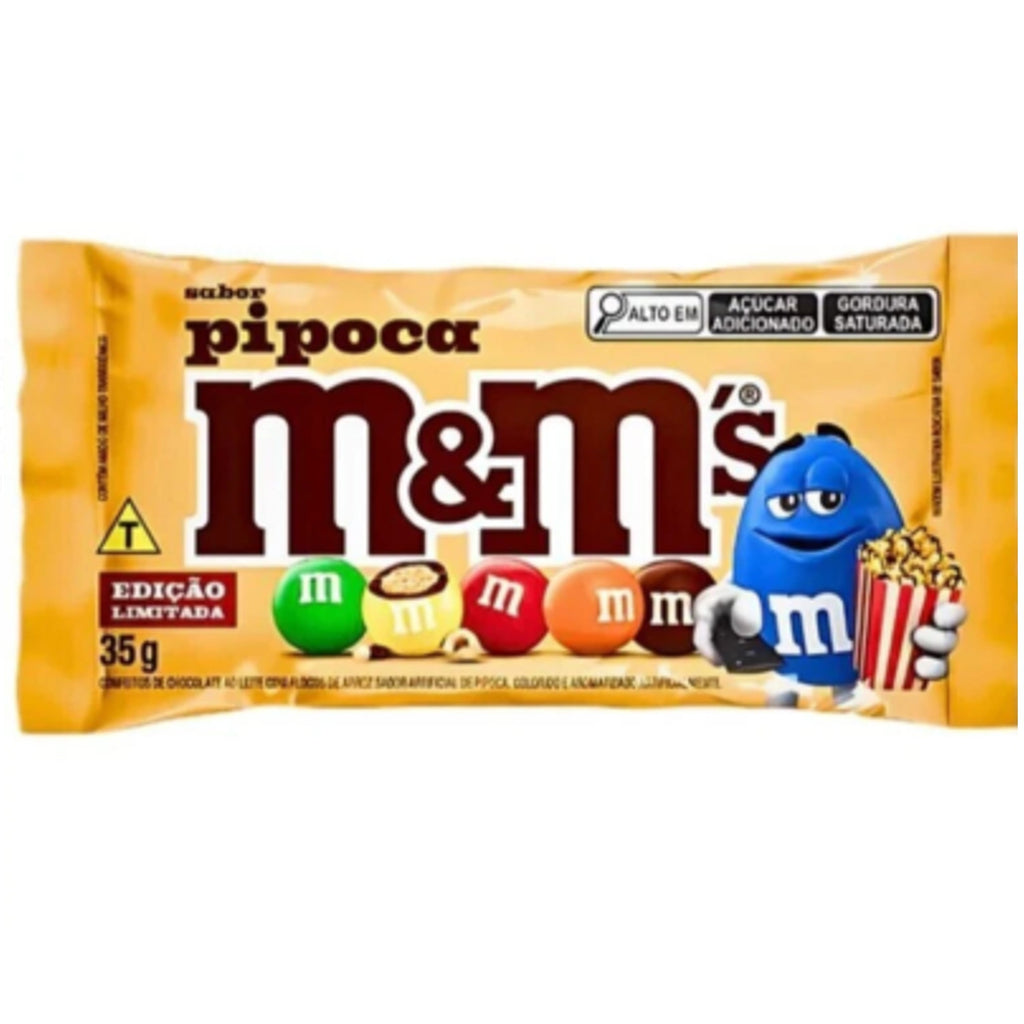 M&M popcorn chocolate 35g box of 18 BRAZIL (Case of 12)