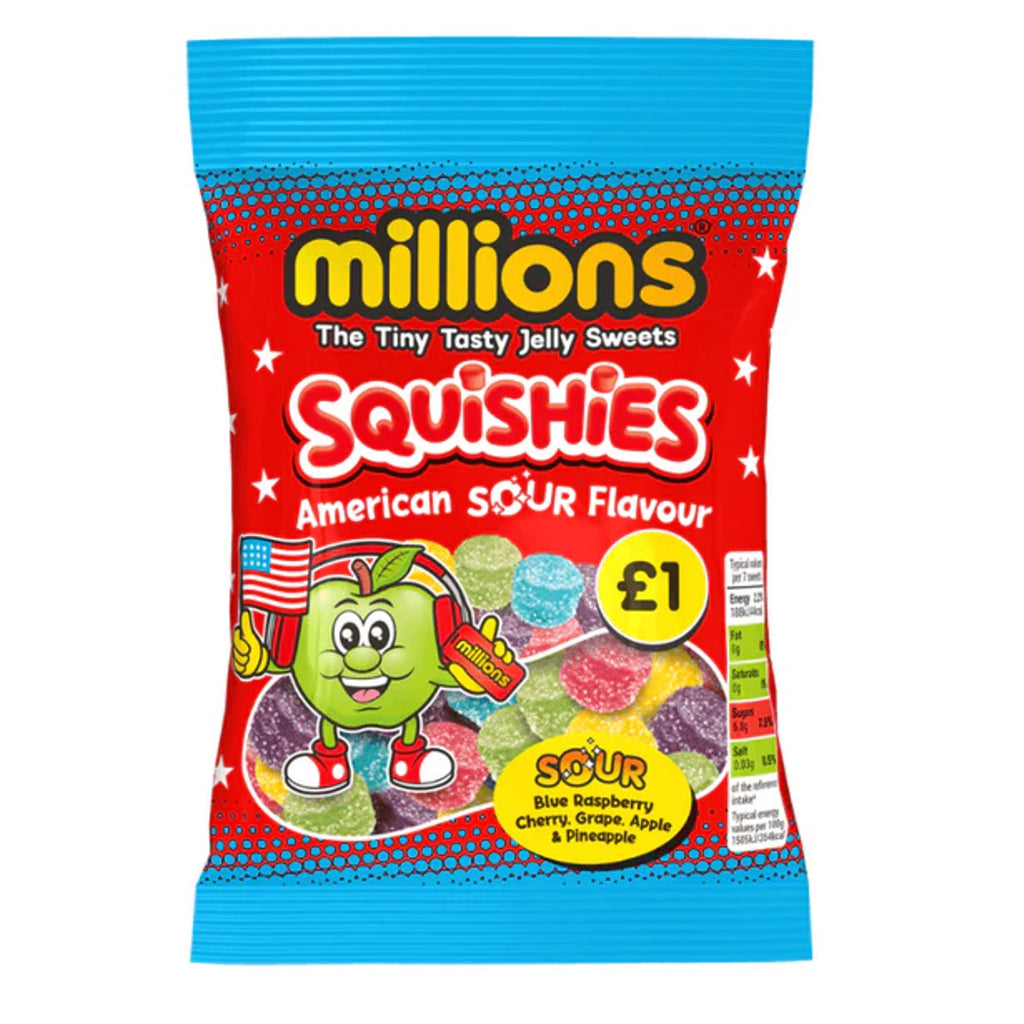 Millions Squishies American Sour Flavour 100g UNITED KINGDOM (Case of 12)