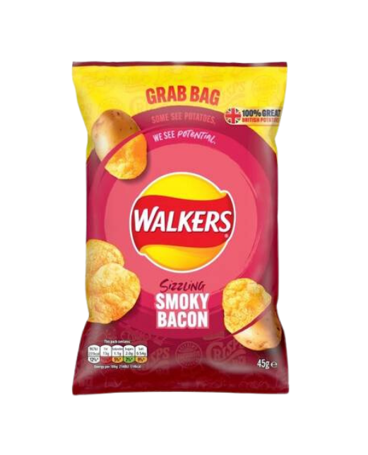 Walkers Sizzling Smoky Bacon 45g - UK (Case of 12)
