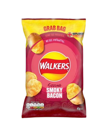 Walkers Sizzling Smoky Bacon 45g - UK (Case of 12)