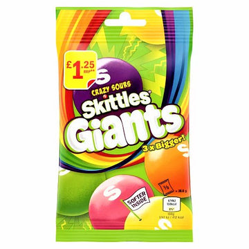 Skittles Giants Crazy Sours 125g Bag Wholesale - Box of 12